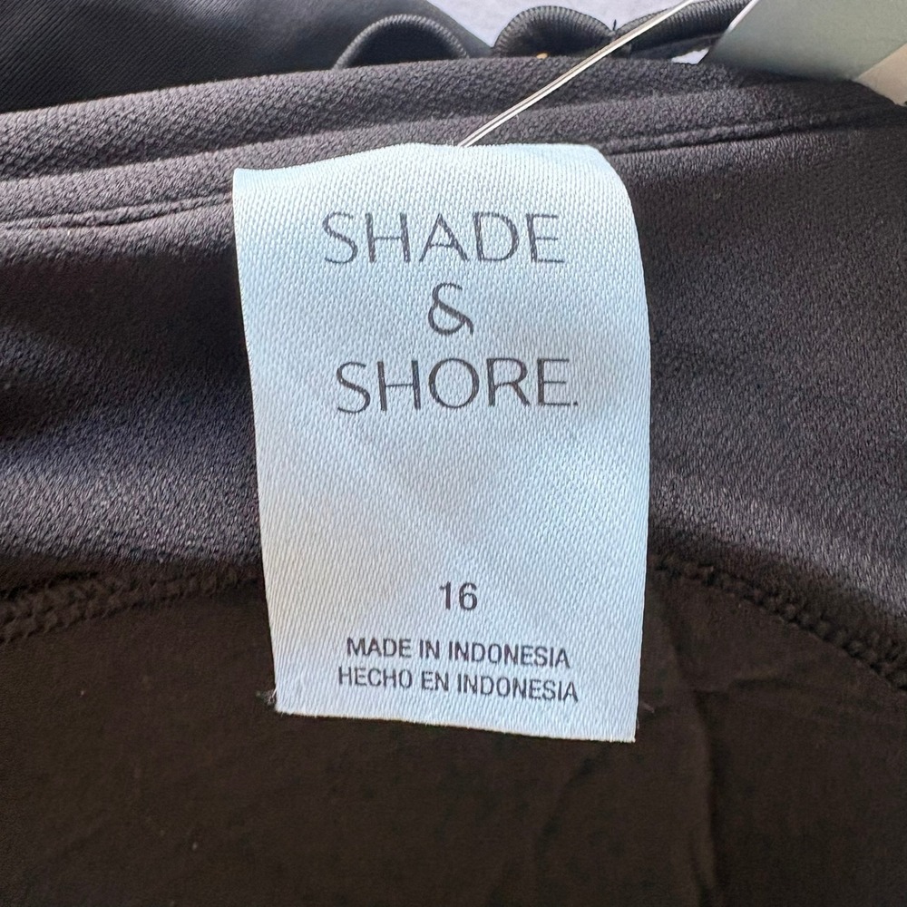 Shade & Shore Womens Shirred Tummy Control One Piece Swimsuit Black 16 NWT - Picture 3 of 16